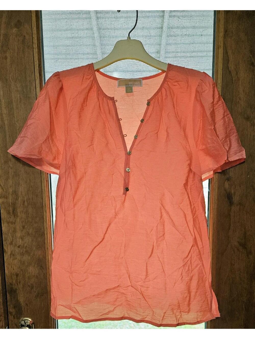 Womens Michael Kors VIBRANT CORAL TOP Small Short Sleeve Signature NWOT